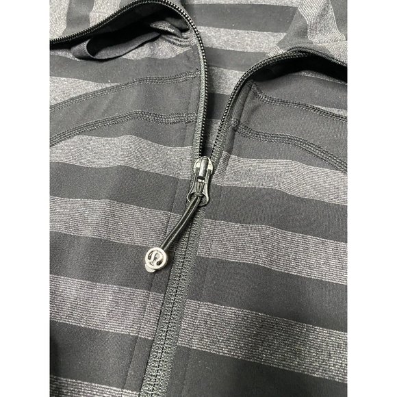 Lululemon Stride Jacket Women 6 Black Gray Striped Hoodie Thumbholes Full Zip - Picture 4 of 12